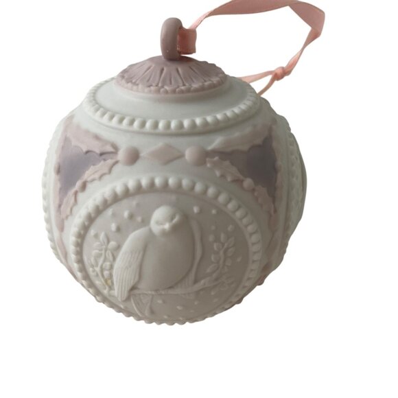 Set 2 Lladro Porcelain Christmas Ornaments 1988 Bell 1989 Sphere 3D Green Pink - Picture 9 of 13